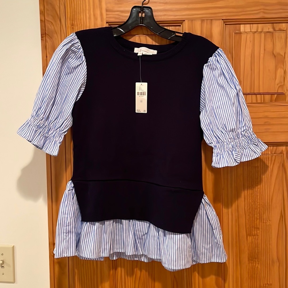Anthropologie Black and Blue Striped Sweater